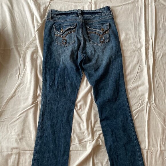 Vintage Dark Denim Jeans with Brown Swirl Embroidery detailing - Picture 2 of 12